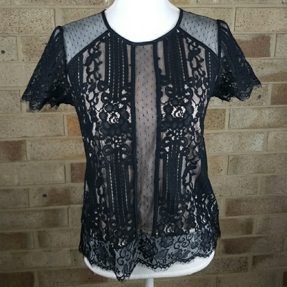 Express Tops - NWT EXPRESS Black Nude Lace Short Sleeve Small